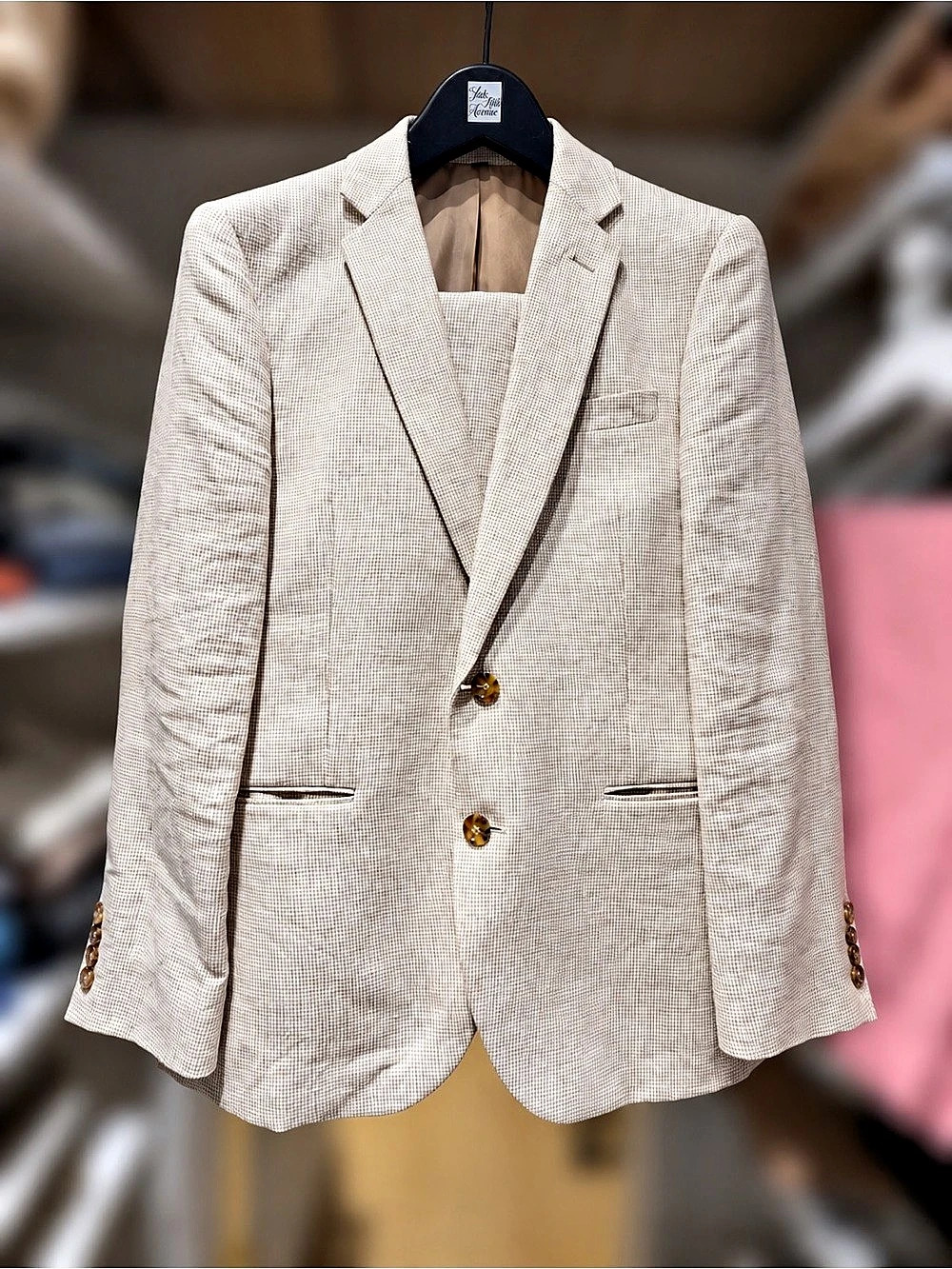 J.Crew Slim Thompson Glen Plaid Linen Suit 38S 30x30 Houndstooth